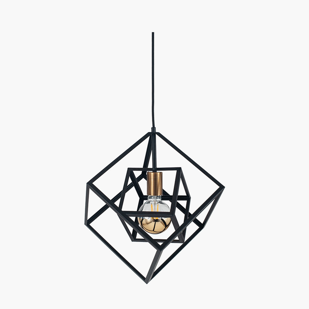 Alessio Matt Black Metal Cube Pendant Light